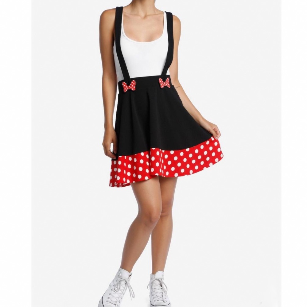 Hot Topic Black & Red Polka Dot Suspender Skater Skirt